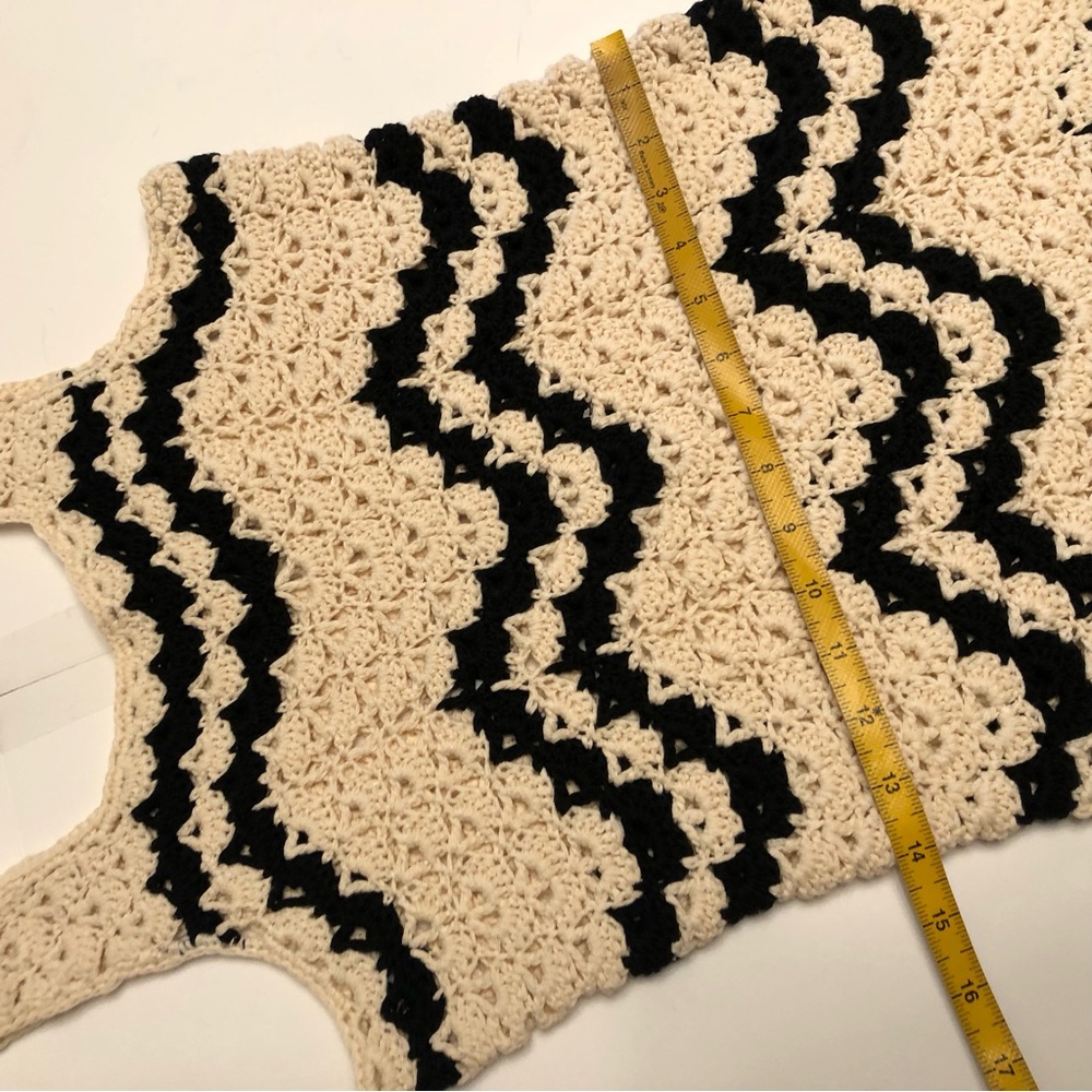 VICI Crochet Zigzag Pattern mini Dress medium black cream vacation swim beach - Picture 8 of 10